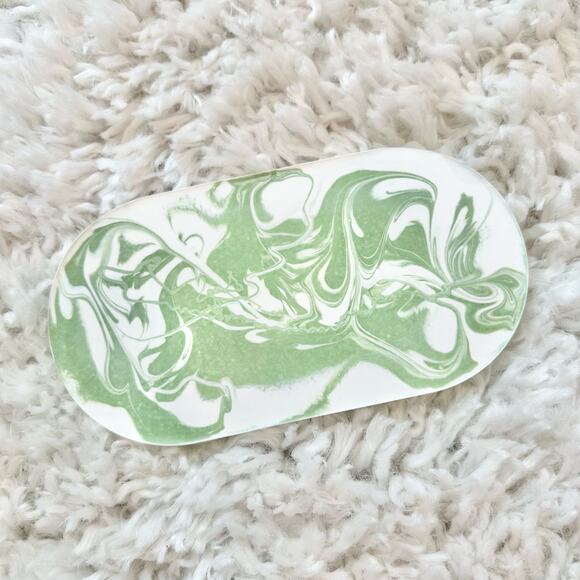 Handmade eco resin matcha green swirl tie dye catch all tray 7"x4" - Picture 2 of 2